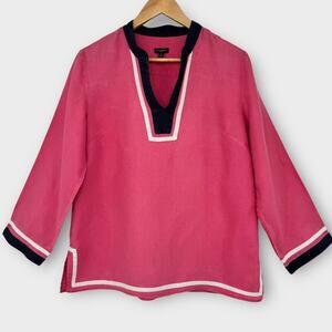 Talbots Coral Pink Linen Tunic Top Sz Medium Coastal Nautical Preppy Americana